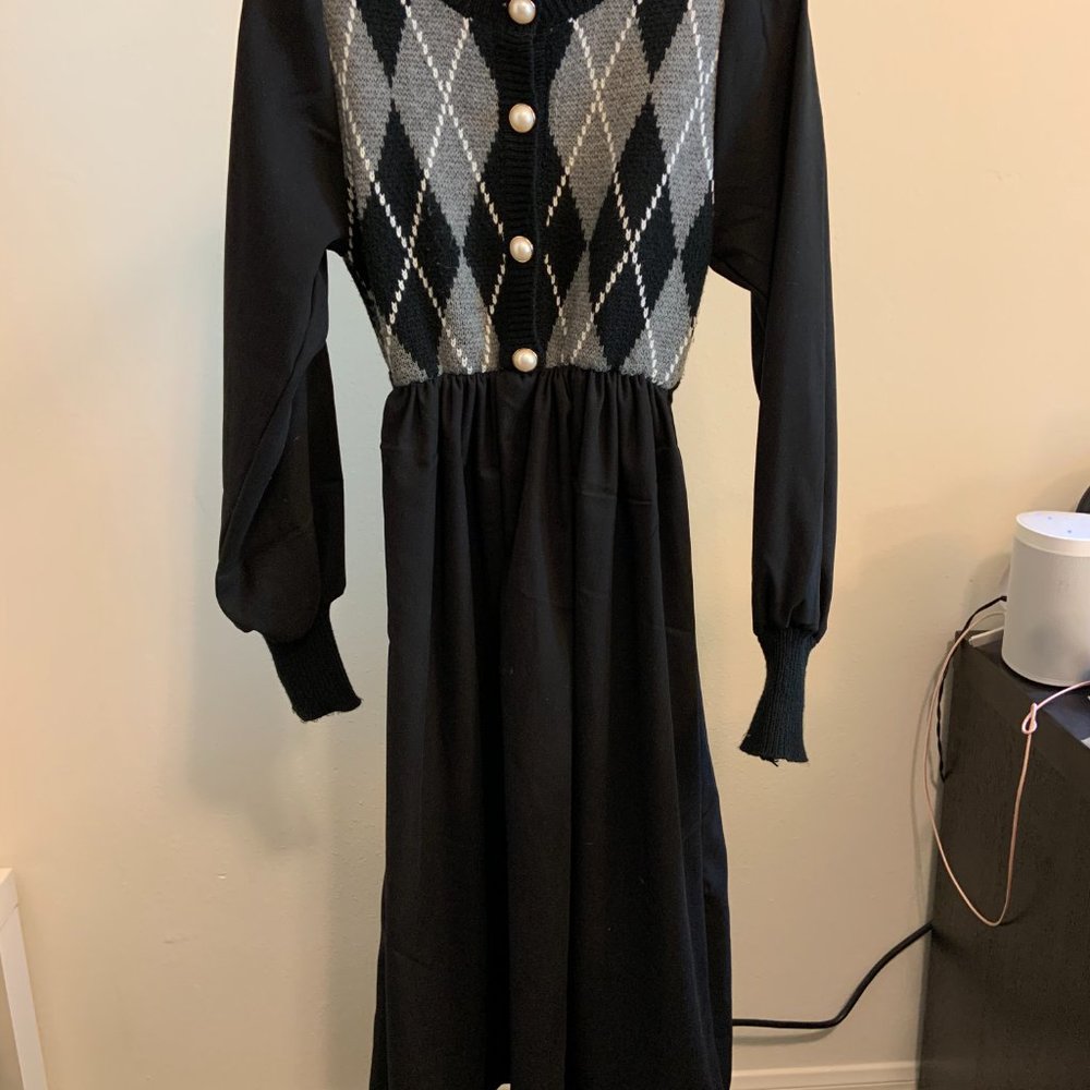 Cherryville - Argyle Knit-Panel Long Dress